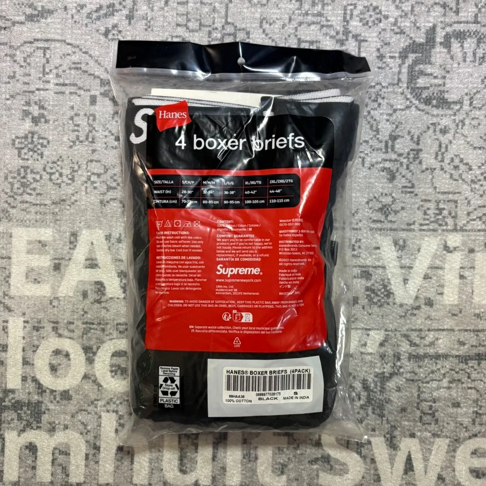 Supreme Hanes Boxer Briefs 4 Pack Black Small 28-30 Underwear 99HAA36